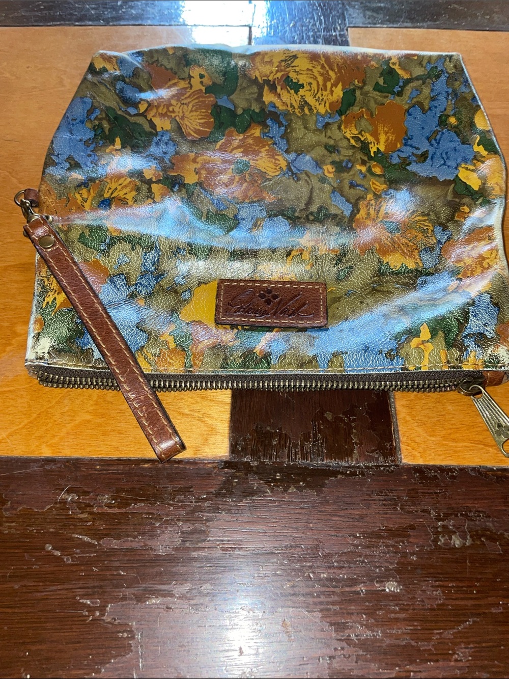 Patricia Nash Multicolor Floral Leather Wristlet in Blue, Green & Brown